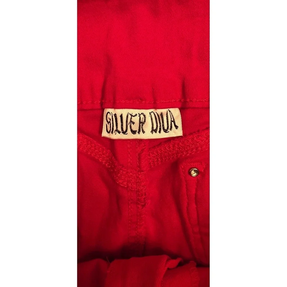 Silver Diva‎ Red Distressed Skinny Jeans High Rise Rhinestone Pocket Size 9